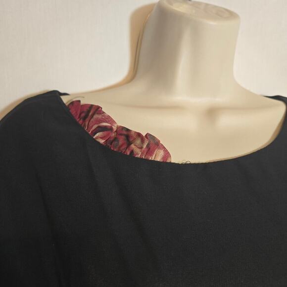 Vtg Boat Neck Large Floral Print Midi Dress Ciffon Feminine Korean Roses Large - Picture 5 of 8